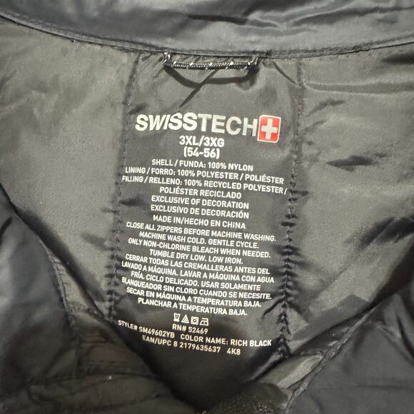 Swiss Tech Mens Packable Puffer Jacket Black 3XL 54-56 Outdoor poly fill - Picture 4 of 6